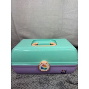 Caboodles Vintage Style Makeup Case Teal Lavender Pastel Organizer CAB56261A